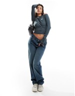 super-soft off shoulder ruched long sve top in charcoal