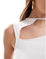 cut out detail ruched side top in white