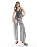 sequin cami top in gunmetal grey