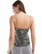 sequin cami top in gunmetal grey