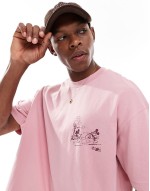 Disney unisex boxy oversized t-shirt with tonal Mickey Mouse prints in pink