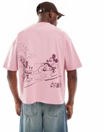 Disney unisex boxy oversized t-shirt with tonal Mickey Mouse prints in pink