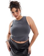 Curve double layer slinky crop top in charcoal