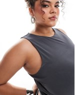 Curve double layer slinky crop top in charcoal