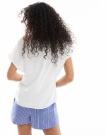 V neck short sve top in ivory