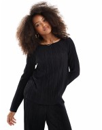 plisse top and trouser co-ord in black