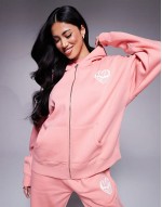 Premium heart logo baby tee, hoodie and joggers co-ord in peach