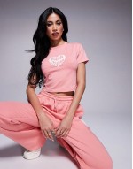 Premium heart logo baby tee, hoodie and joggers co-ord in peach