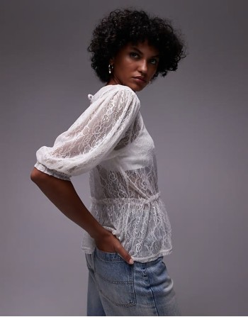 lace peplum top in ivory