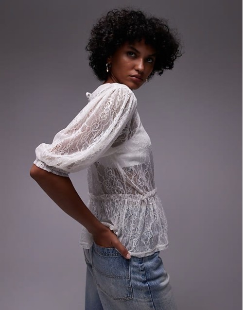 lace peplum top in ivory