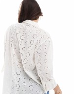 pointelle 3/4 sve shirt in off white