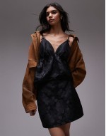 floral jacquard top and skirt co ord in black