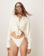 Polly shirred bikini with ring detail in cream