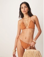 Premium textured bikini top in brown