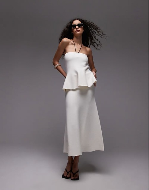 peplum knitted co-ord in white