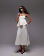 peplum knitted co-ord in white