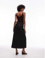 linen wrap beach midi skirt in black
