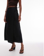 linen wrap beach midi skirt in black