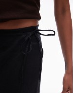 linen wrap beach midi skirt in black