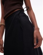 linen wrap beach midi skirt in black