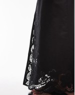 cutwork trim midi skirt in black