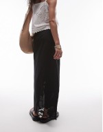 cutwork trim midi skirt in black