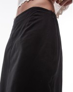 cutwork trim midi skirt in black