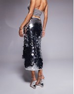 large sequin midi skirt in silver