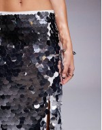 large sequin midi skirt in silver