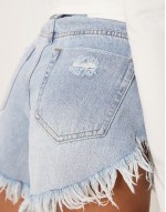 distressed high waisted denim shorts in denim wash