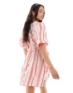 wrap detail stripe print mini dress in pink