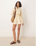 shirring detail shirt mini dress in stone