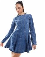 denim seamed mini dress in blue