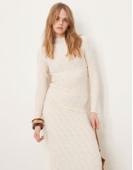 long sve high neck textured maxi dress in birch cream