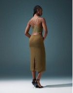 lace cami midi dress in khaki