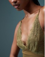 lace cami midi dress in khaki