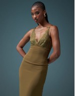 lace cami midi dress in khaki