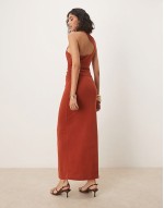 asym curved back midi dress in dark red