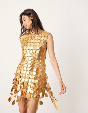 disc embellished mini dress in bronze