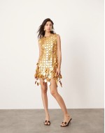 disc embellished mini dress in bronze