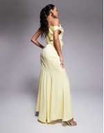 asymmetric drape satin maxi dress in lemon