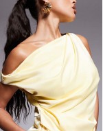 asymmetric drape satin maxi dress in lemon