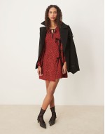 bow detail wrap mini dress in red