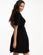button through mini skater dress in black