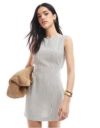 linen blend seam detail mini dress