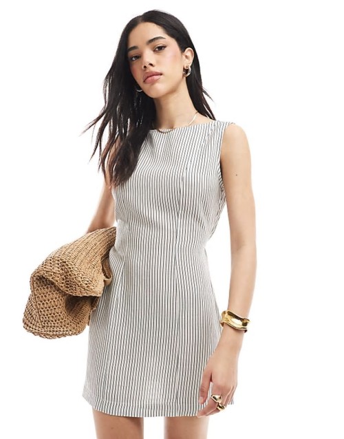 linen blend seam detail mini dress