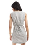 linen blend seam detail mini dress