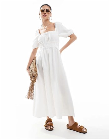 puff sve milkmaid dress in white