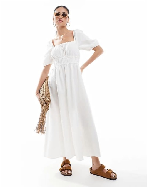 puff sve milkmaid dress in white
