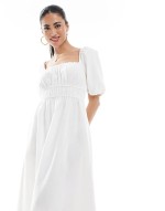 puff sve milkmaid dress in white